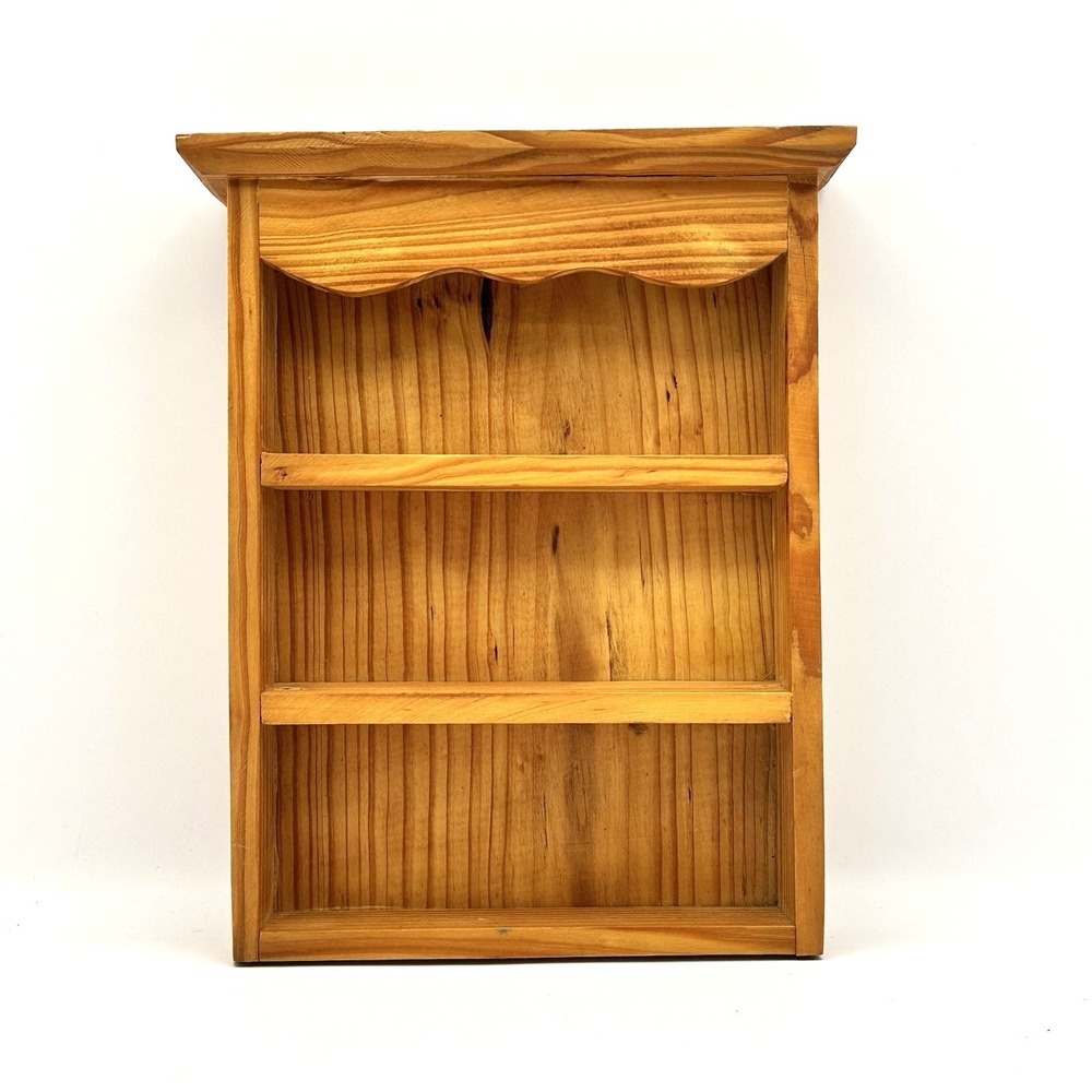 Small Wood Wall Shelf 7.5x6 Rustic Mini Curio Display Scalloped 3 Tier